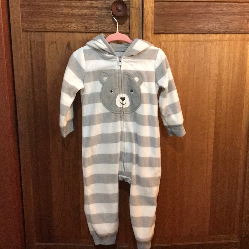 Striped teddy bear long sleeve one piece